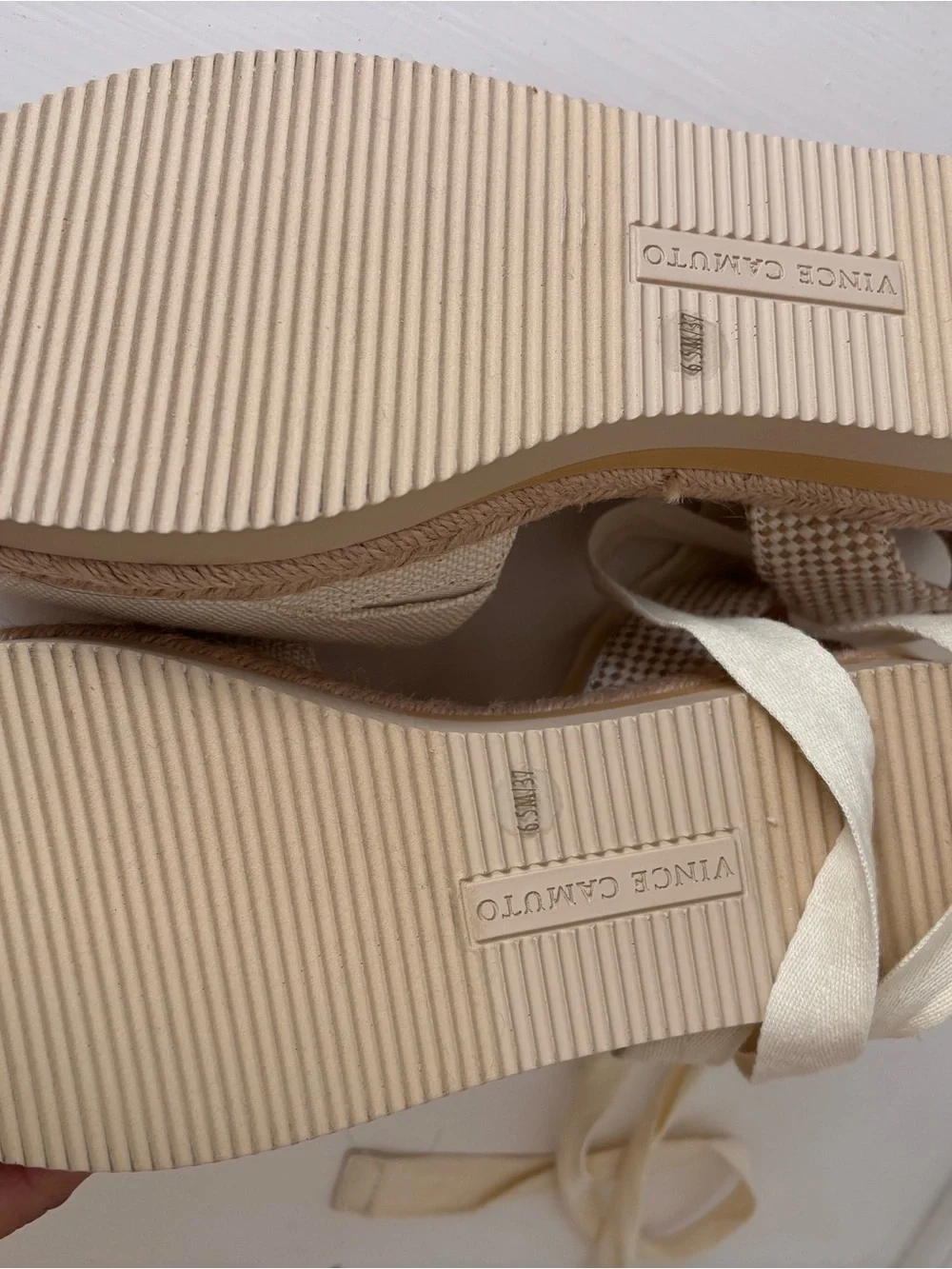 Vince Camuto Cream Canvas Espadrille Tie Sandals